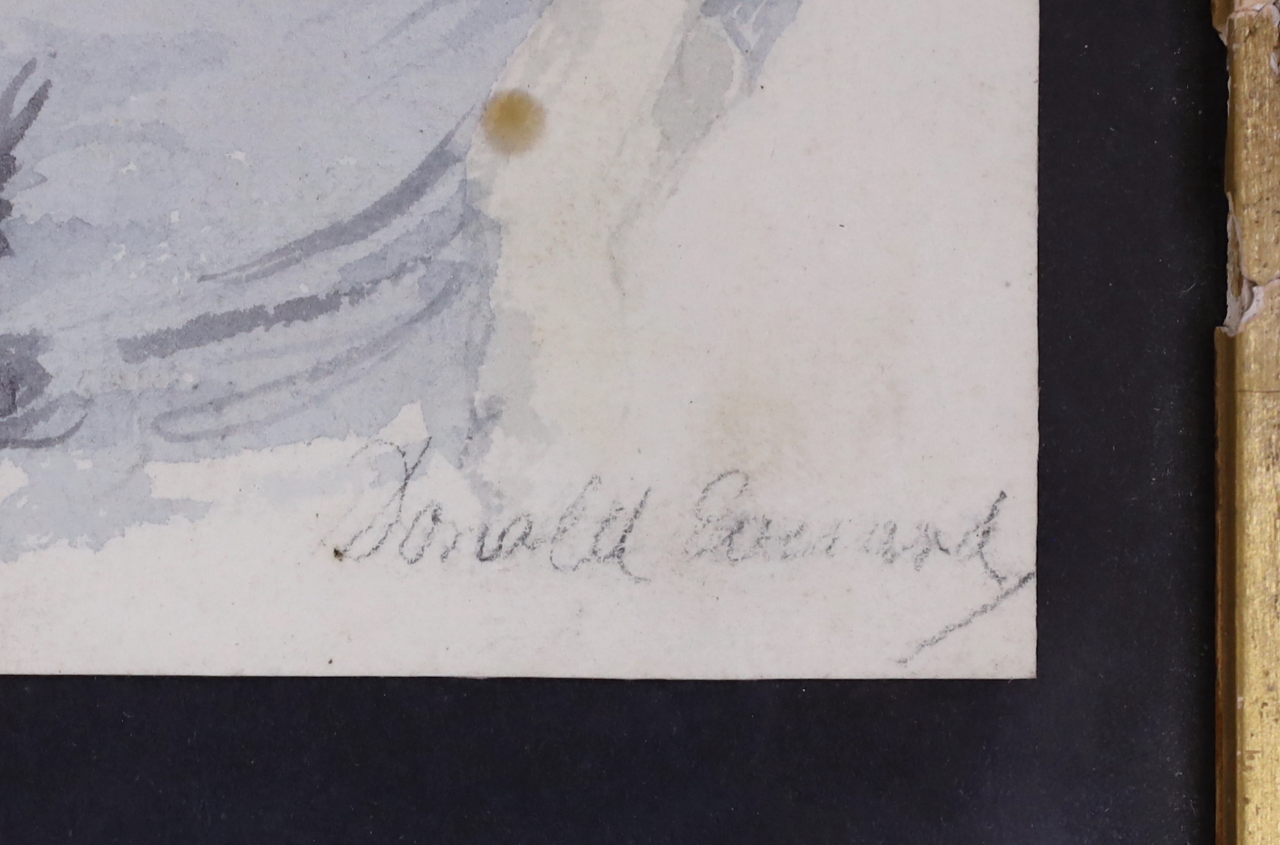 Watercolour, Portrait of Marie Antoinette with masquerade mask, indistinctly signed possibly Donald Everard?, 20 x 15cm